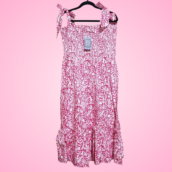 Sail to Sable Dresses & Skirts - SAIL TO SABLE Midi Dress Pink Vine XS Tie Strap Square Neck Vacation NWT $188